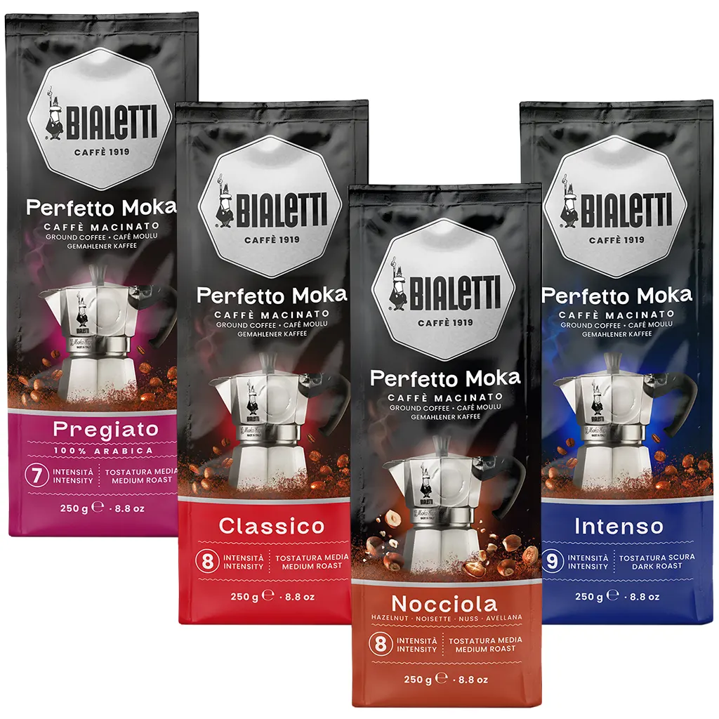 Bialetti Perfetto Moka proefpakket met Nocciola 4 x 250 gram